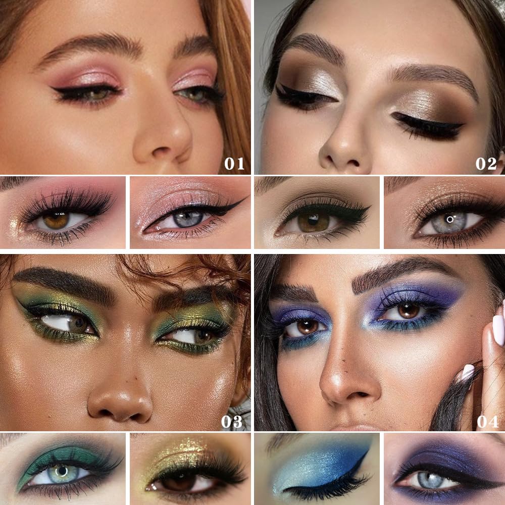 AMY'S DIARY 2 Color Shimmer Matte Eyeshadow Palette 4 pcs set – Shimmer matte Shades eye shadow for Eye Makeup, Long-Lasting & Highly Pigmented, Vegan & Cruelty-Free for woman (01+02+03+04)-BrightBean Baby