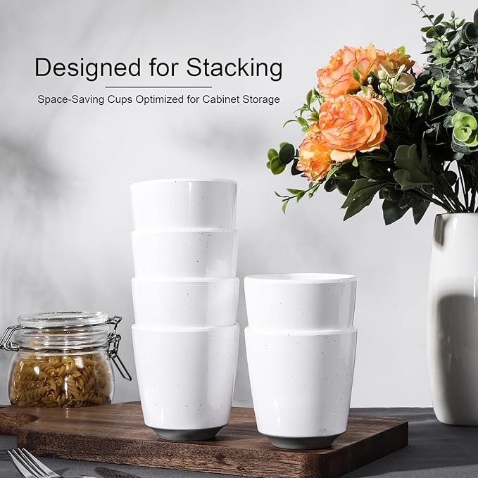 Webbylee 6-piece Melamine Cup - 12 ounce Unbreakable Reusable Drinkware for Party Wedding Camping, Dishwasher Safe & Lightweight (White/Grey)