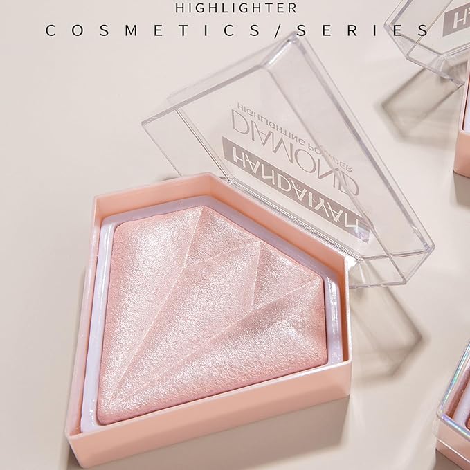 MEICOLY Baked Highlighter Powder Palette,Natural Face Highlighter Shimmer Powder,Long Lasting Glittery Highlighter Makeup Face Luminizer,03 Fairy Pink-BrightBean Baby