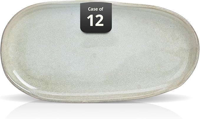 Organic Shape Restaurant Serving Tray 13" x 7", Commerical Grade Catering Stoneware Tray in Ir-regular Organic Shape, Chip & Scratch Resistant, Glossy Reactive Glaze Grey, Case of 12