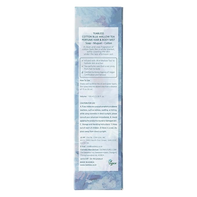 Cotton Blue Mallow Tea Perfume Hair & Body Mist, Hair and Body Perfume Spray for Dry Skin, Moisture Balance, Soothing, Nourishing, Long-Lasting Fragrance, Cotton Scent-BrightBean Baby