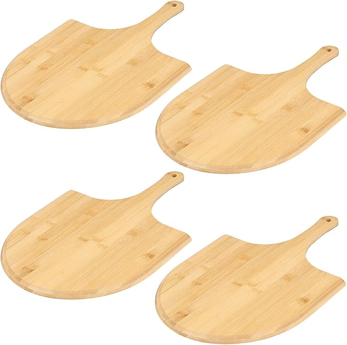 4Pack Natural Bamboo Pizza Spatula, Pizza Peel 11 Inch, Wooden Pizza Spatula Paddle Board for Home Pizza Cutting，Cheese, Bread,Fruit,Vegetable Oragaznie (4)