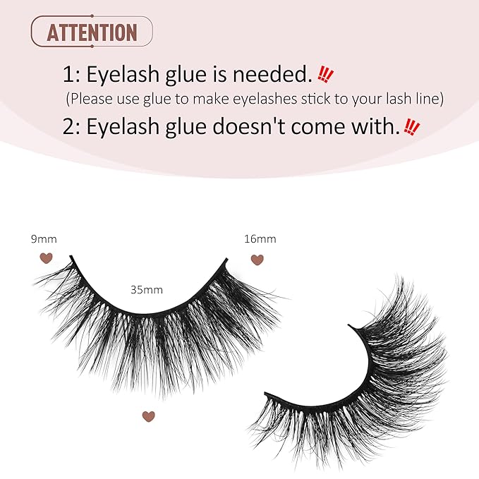 Onlyall Lashes Mink False Eyelashes Natural Wispy Lashes Soft Faux Mink Lashes Fluffy False Lashes 16MM A04-BrightBean Baby