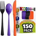 Party Solids Halloween Plastic Silverware Heavy Duty 150 Pieces Halloween Plastic Cutlery Sets, Utensil Sets, 50 Of Each Forks, Knives & Spoons Disposable Cutlery Set, Flatware Set For Party Supplies