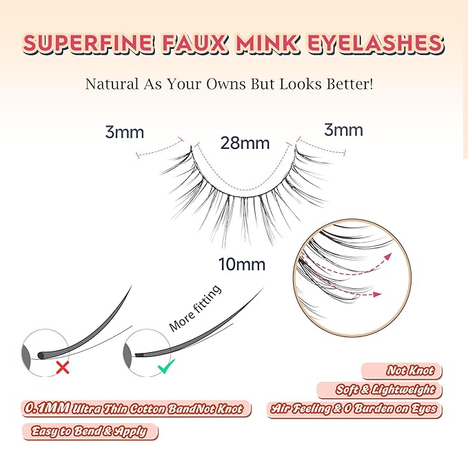 Lashes Short Eyelashes 10MM Natural Lashes Wispy Thin Band Strip Lashes Short Eyelashes Natural Look 3D Volume Lashes 7 Pair Fake Lashes Siligli-BrightBean Baby