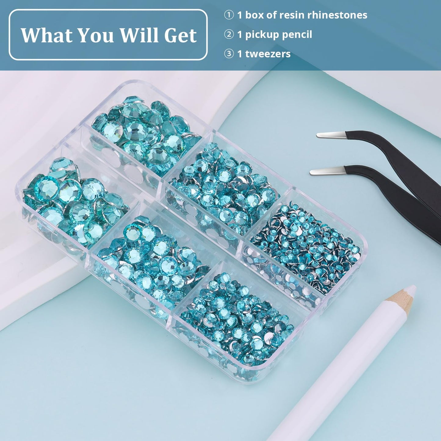 Resin Rhinestones for Crafting, 1 Box Lake Blue Multi Sizes Flatback Bedazzling Crystals for Crafts Nail Art Deco, Non Hotfix Gems Charms for Tumbler Shoes Clothing Fabric Face Makeup-BrightBean Baby