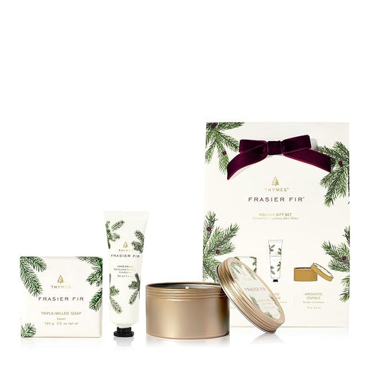 Thymes Frasier Fir Hand Cream, Travel Tin Candle Jar and Bar Soap Gift Set - Scented with Notes of Siberian Fir, Cedarwood, and Sandalwood - Luxury Home Fragrance Set - Hostess Gift for the Holidays-BrightBean Baby