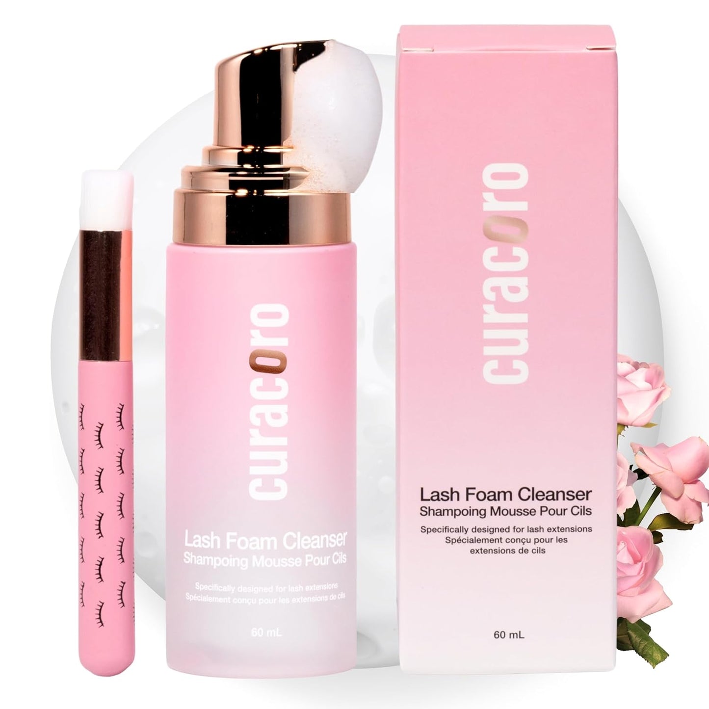 CURACORO 60ML Eyelash Extension Cleanser (Rose Scented) - Lash Shampoo for Lash Extensions, Eyelash Extension Foam Cleanser for Sensitive Skin, Removes Waterproof Makeup for Professional & Home Use-BrightBean Baby