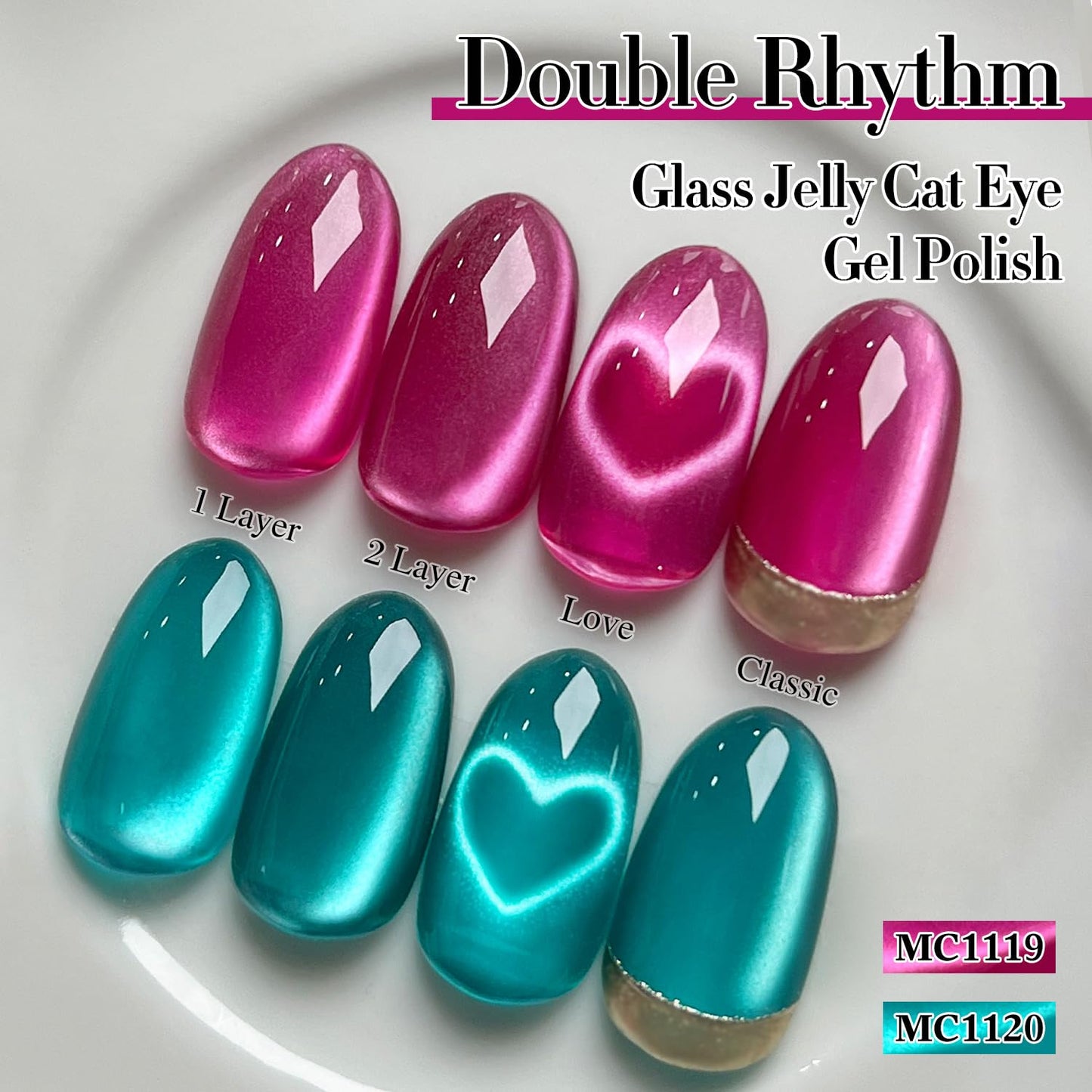 Double Rhythm Jelly Glass Cat Eye Gel Polish with Magnet 15ML Holographic Glitter Shimmer Translucent Sheer Color Magnetic Nail Polish Salon DIY at Home (Jelly Violet-MC1119)-BrightBean Baby