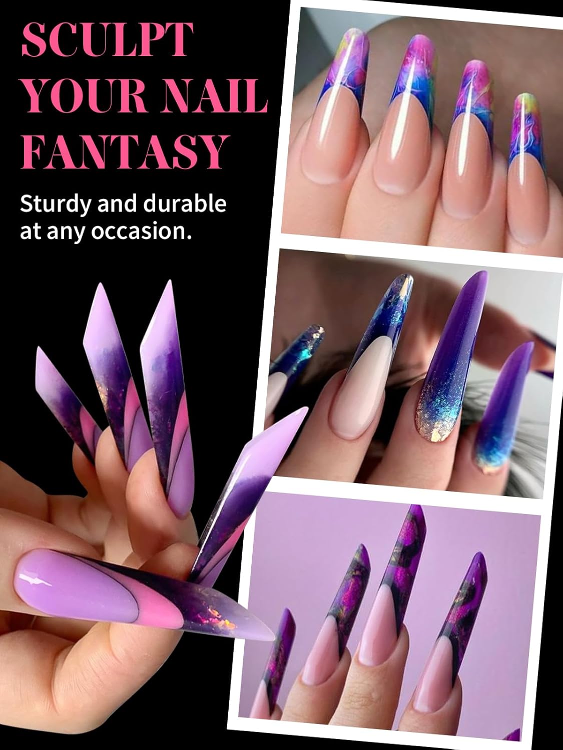 EBANKU 150Pcs Dual Nail Forms, Blue Poly Gel Nail Molds Square Full Cover Coffin Nail Tips Extension Forms for Gel Manicure Nail Art Design Salon&DIY-15 Sizes-BrightBean Baby