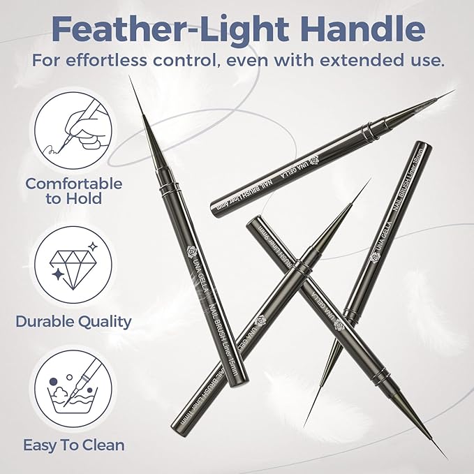 UNA GELLA Nail Art Brushes Metallic, Liner Pens 5Pcs Set For Nail Art Gel Polish, Gray Color, Detail Nail Art Design Painting Brush Set For Nails Gel Fine Drawing Nail Tools, 6/9/11/15/18mm Sizes-BrightBean Baby