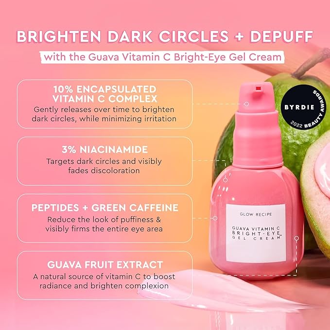 Glow Recipe Guava Vitamin C Brightening Eye Cream - Hydrating Under Eye Cream with Niacinamide, Peptides & Caffeine - Firming & Illuminating Dark Circles Under Eye Treatment for Puffiness (15ml)-BrightBean Baby