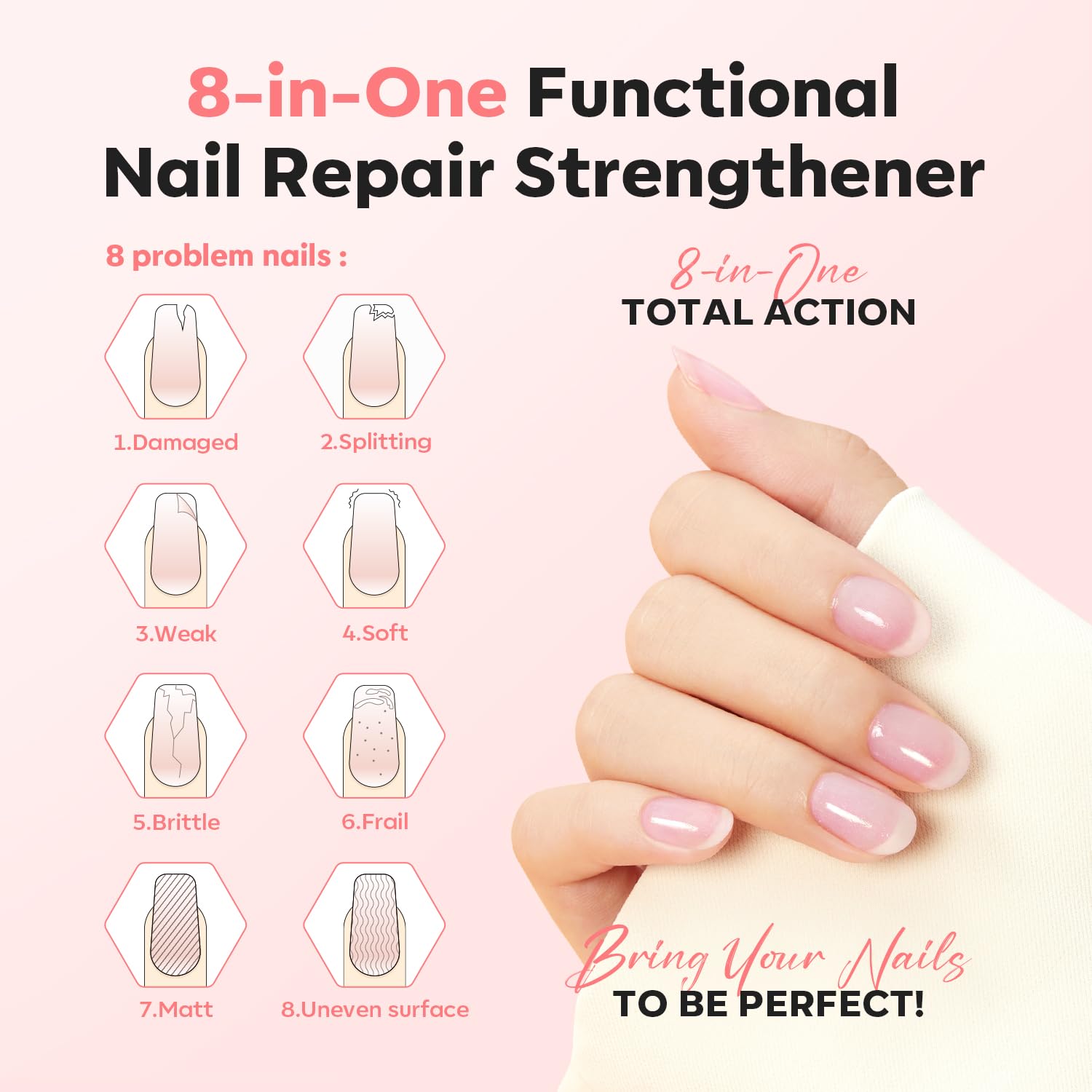 modelones Nail Strengthener Glitter Pink Nail Polish Nail Repair for Damaged Nails Hardener and Growth Polish Nail Care15ml-BrightBean Baby
