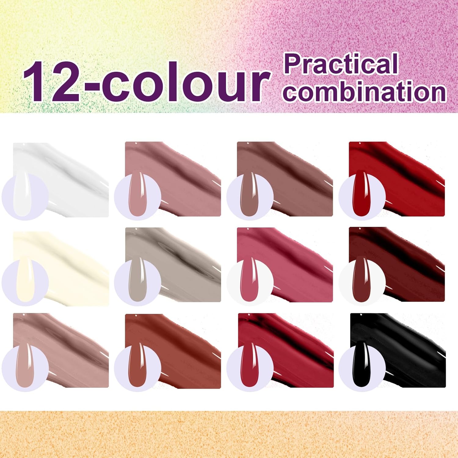 Gradient Painting Gel, 12 Colors Ombre Gel Nail Polish for Pigmented Pat Painting Gel French Manicure No-wipe Soak of UV DIY Art Home Salon Palette Chiffon Hues-BrightBean Baby