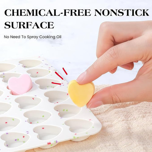 1 Inch Mini Heart Shaped Silicone Molds for Chocolate, Candy, Gummy, Soap (Set of 2, Cream)