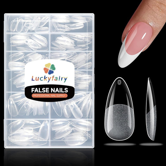 Medium Almond Nail Tips, 240pcs Soft Gel Pre-Filed Acrylic Almond Fake Nails, Half Matte Full Cover Clear Press on Flase Nail Tips for Nail Extension Home DIY 12 Sizes Gelly Tips-BrightBean Baby