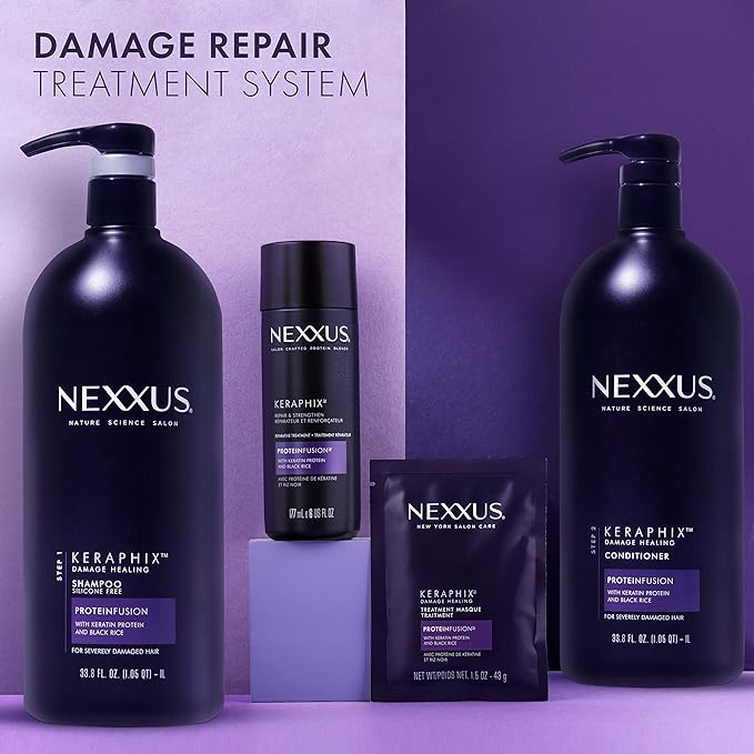 Nexxus Keraphix Shampoo With ProteinFusion for Damaged Hair Keratin Protein, Black Rice, Silicone-Free 33.8 oz-BrightBean Baby