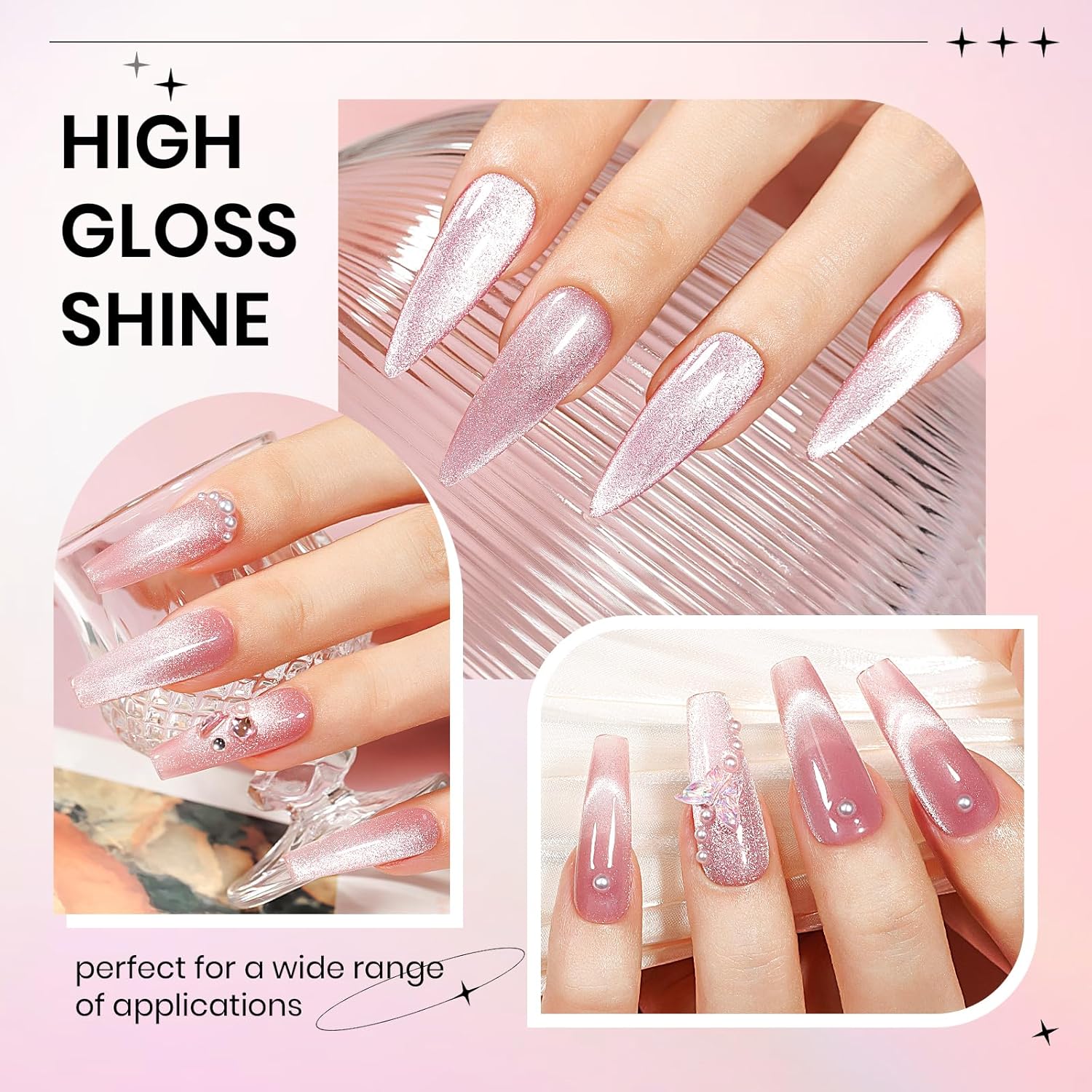 Pink Cat Eye Gel Nail Polish, Holographic Magnetic Gel Nail Polish Glitter Shimmer Effect with Magnet Soak Off U V Salon DIY at Home, 0.5 OZ-BrightBean Baby