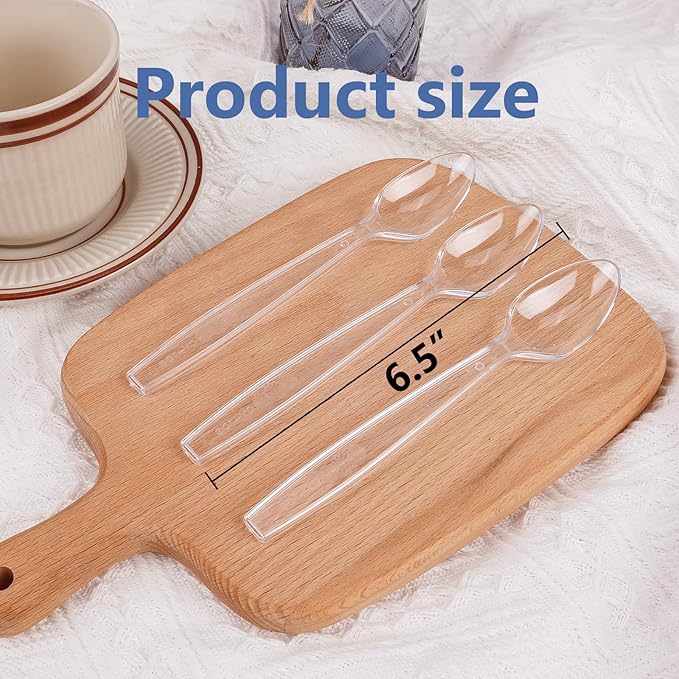 SACATR 100 Count Plastic Spoons,Heavy Plastic Silverware,Premium Disposable Spoons, BPA-Free, Heat Resistant, Suitable for Parties, Events and Everyday Use