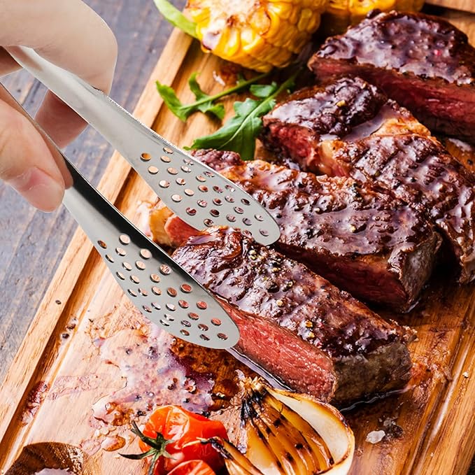 JCREN 12 Pack Mini Tongs - Small Stainless Steel Food Tongs for Serving Appetizers, Tea Party, Coffee, Desserts - 5 inch - Silver