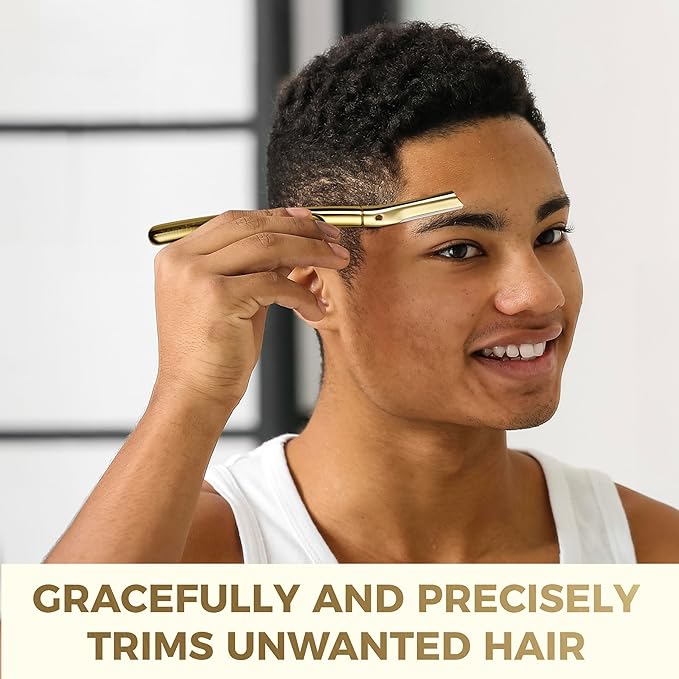 ZOMCHI Dermaplane Razor with 11 Blades for Women & Men, Eyebrow Trimmer with Protective Silicone Cap, Face Razor for Hair Removal - Matte Gold-BrightBean Baby