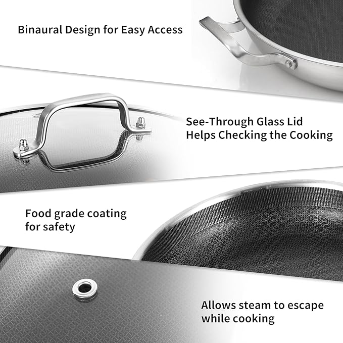 DELARLO 14" Tri-Ply Stainless Steel Paella Pan with Lid