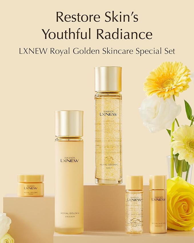 ISA KNOX LXNEW Royal Golden Skincare Gift Set (11.4fl oz) - Luxury Gift Set for Rejuvenation and Youthful Radiance. Korean Skincare by LG Beauty. Royal Peptides & Jelly, Niacinamide,-BrightBean Baby