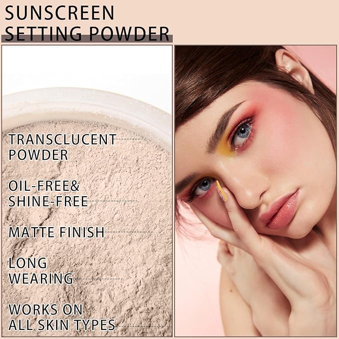 Mineral Sunscreen Setting Powder, SPF 35 Translucent Loose Powder, Mineral Brush Powder, Oil Control Natural Matte Finish, Lasting Lightweight Breathable for All Skin (#02 Fair)-BrightBean Baby