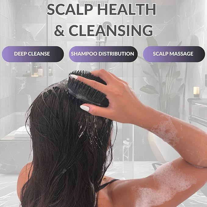 Avilana Silicone Body Scrubber – Gentle Shower Brush & Loofah Alternative- Food Grade & Lab Tested – Fast-Drying, Hygienic, BPA-Free Silicone Body Gentle Exfoliator (Black, Scalp)-BrightBean Baby