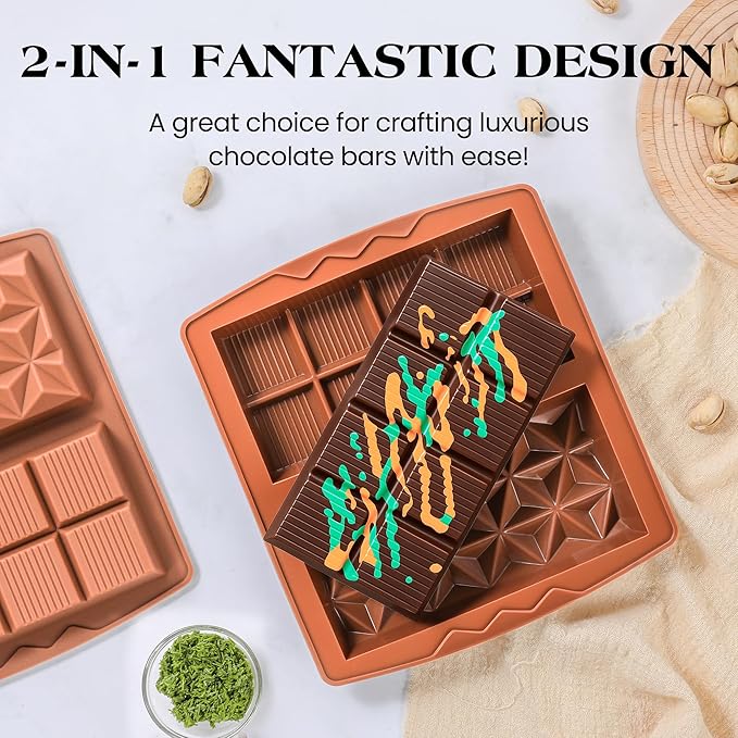 1 Inch Chocolate Bar Mold Deep Dubai Stuffed Chocolate Molds Silicone Large Break Apart Silicone Molds (Mix,2 Pcs）