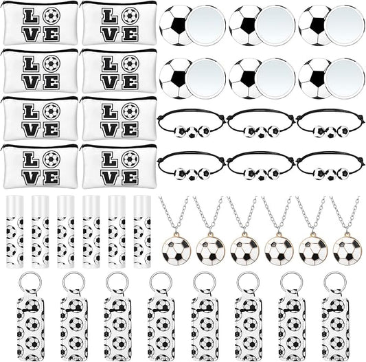 72 Pcs Sports Team Gifts Include 12 Makeup Bags 12 Lip Balm 12 Lip Balm Holder 12 Necklace 12 Adjustable Bracelet 12 Mirrors for Sports Lovers Players Party Favors (Black, Soccer)-BrightBean Baby