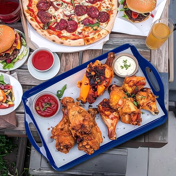 Extra Large Blue Serving Tray with Handles, 19''x11.6'' Melamine Platters, Rectangular Trays for Serving Food, Turkey, Cookie, Cupcakes, Desserts, Dishwasher Safe, BPA-Free, Set of 2