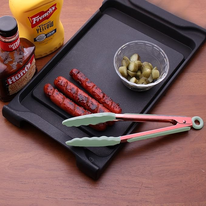 COOK WITH COLOR Stainless Steel Silicone Tipped Kitchen & BBQ Tongs Set, 2 Pc Tongs, Green