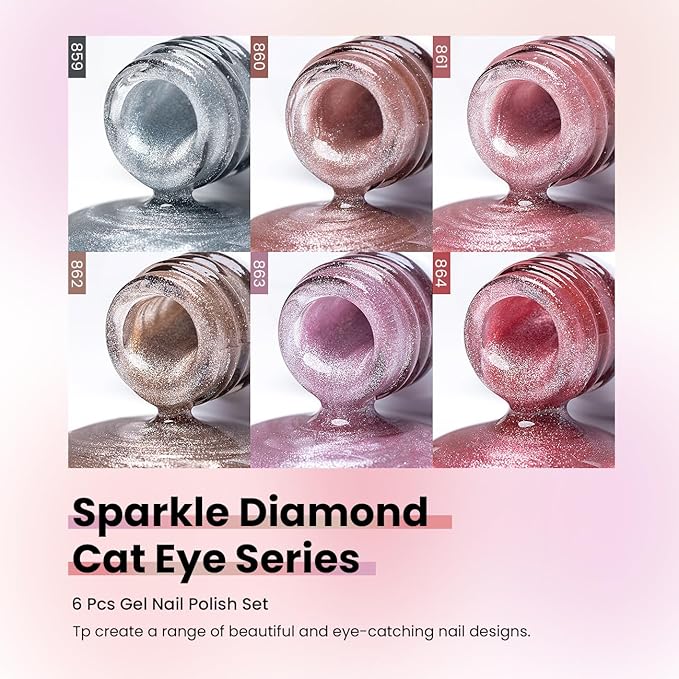 RARJSM Cat Eye Gel Nail Polish Set 6 Pcs Magnetic Sparkle Diamond Glitter Nude Pink Light Purple Red Silver Sheer Pink Velvet Ice Jelly Gel Polish with Magnet Stick UV LED Curing Requires Soak Off-BrightBean Baby