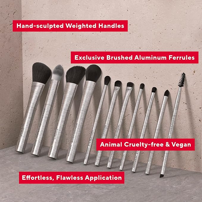 Mirabella Dual Finish Blush & Powder Brush – Angled Vegan Makeup Brush for Cheeks, Super-Soft Synthetic Bristles, Weighted Aluminum Handle, Cruelty-Free, Professional Quality-BrightBean Baby