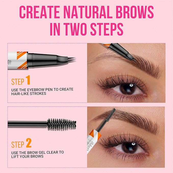 iMethod Curved Eyebrow Pen and Brow Gel Clear - Eyebrow Pencils for Women with Natural Hair Like Strokes, Eyebrow Makeup for All-Day Defined, Waterproof, Smudge-proof, Brown-BrightBean Baby
