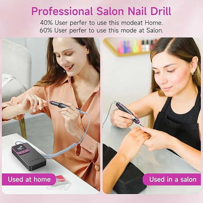 Electric Nail Drill Professional, Portable Nail File for Acrylic Gel Nails, Cordless Rechargeable Ultra Power Nail Drill Kit 40000RPM, HMC320 Salon-Grade Efile Nail Machine (Dark Grey)-BrightBean Baby