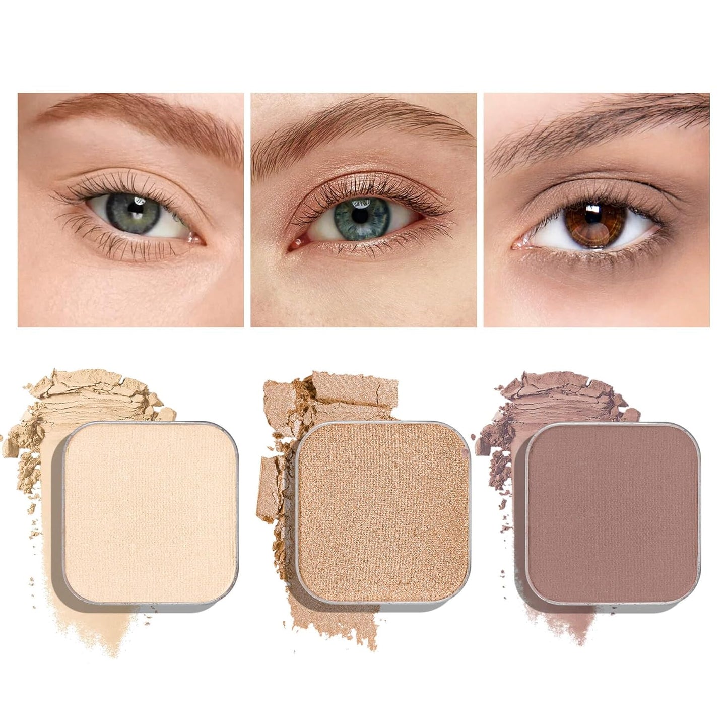 3-Color Eyeshadow Combo Pack – Matte & Shimmer Neutral Shades,Powder, Highly Pigmented, Long-Lasting, Refills Pans for Custom Magnetic Palette-BrightBean Baby