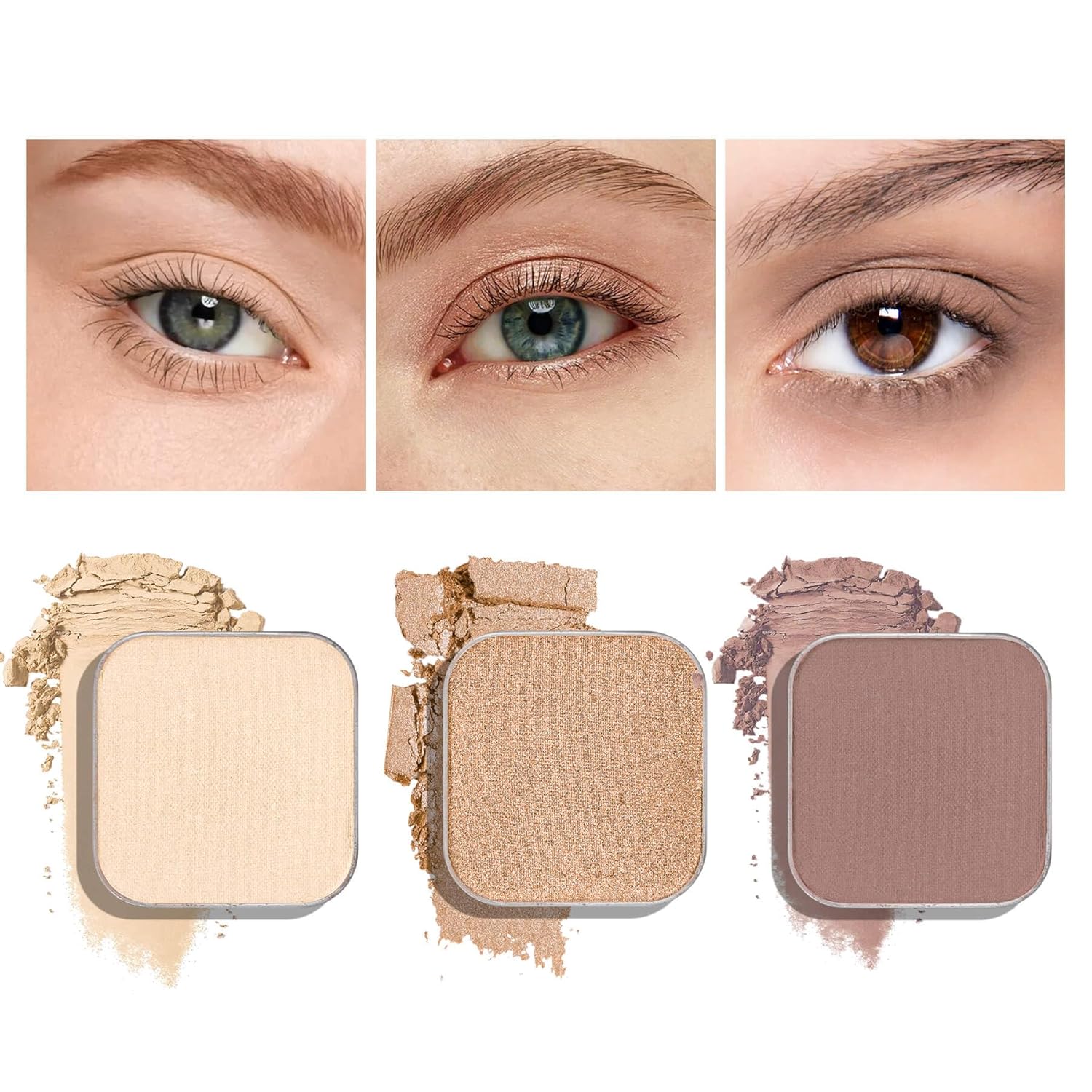 3-Color Eyeshadow Combo Pack – Matte & Shimmer Neutral Shades,Powder, Highly Pigmented, Long-Lasting, Refills Pans for Custom Magnetic Palette-BrightBean Baby