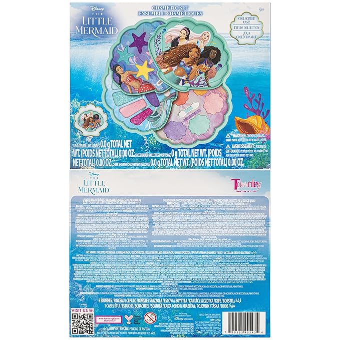 Townley Girl The Little Mermaid Clam Beauty Compact Set Kit with Lip Gloss Palette, Makeup Set for Kids Girls, Ages 3+ Perfect for Parties, Sleepovers and Makeovers-BrightBean Baby