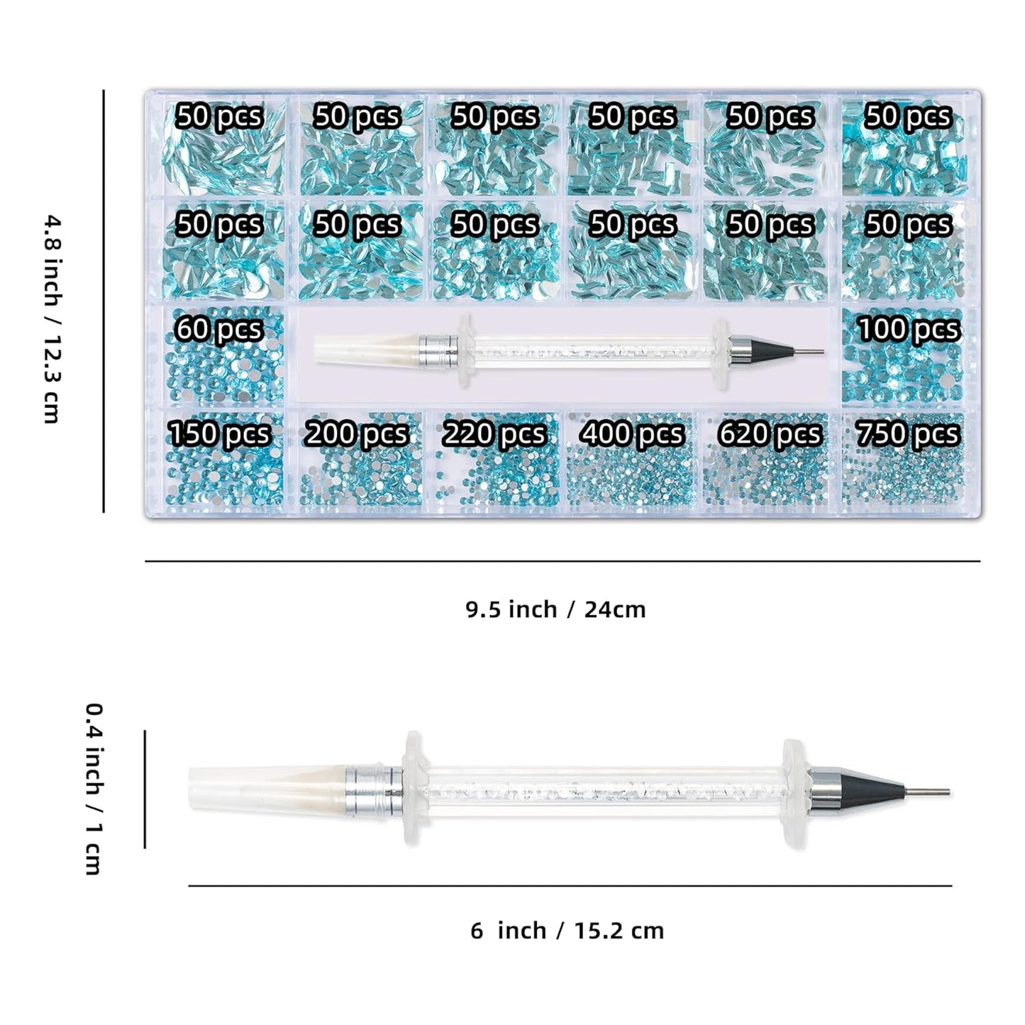 Nail Rhinestones Kit, Nail Art Decorations with Wax Pencil Flat AB Rhinestones Kit DIY Crafts Gemstones for Nail, Shoes, Clothes, Jewels (600 Aquamarine Diamonds + 2500 Flat Rhinestones)…-BrightBean Baby