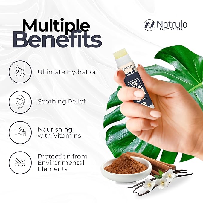 Beef Tallow Lip Balm – Natural Tallow Beeswax Chapstick – Hydrating Moisturizer Grass Fed Bison Tallow Balm Lip Care – Soothes Chapped, Dry Lips, Sensitive Skin – Long Lasting & Vitamin Rich USA-Made-BrightBean Baby