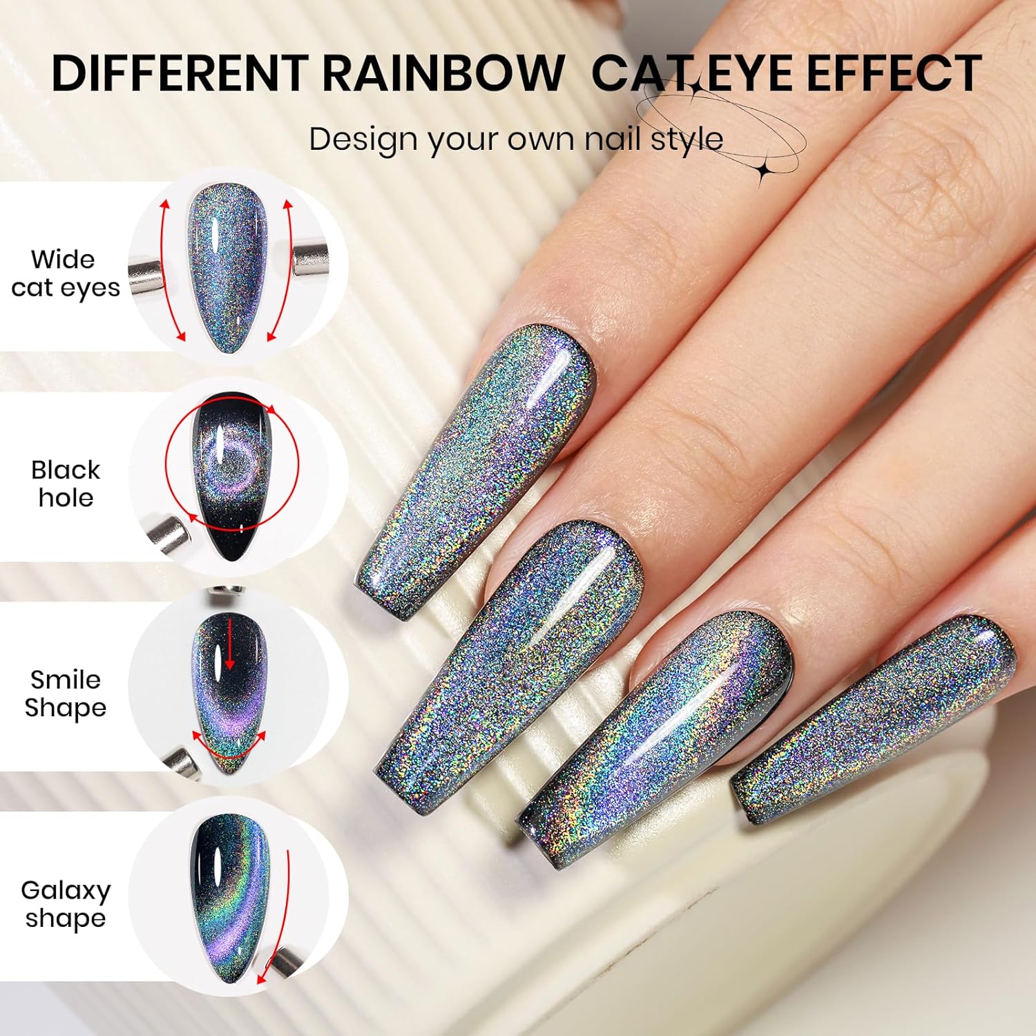 Rainbow Cat Eye Gel Polish - 15ml Holographic 9D Cat Eye with Magnetic Stick for a Glittery Iridescent Galaxy Effect Soak Off UV Lamp Perfect for Nail Art & DIY Manicures at Home-BrightBean Baby