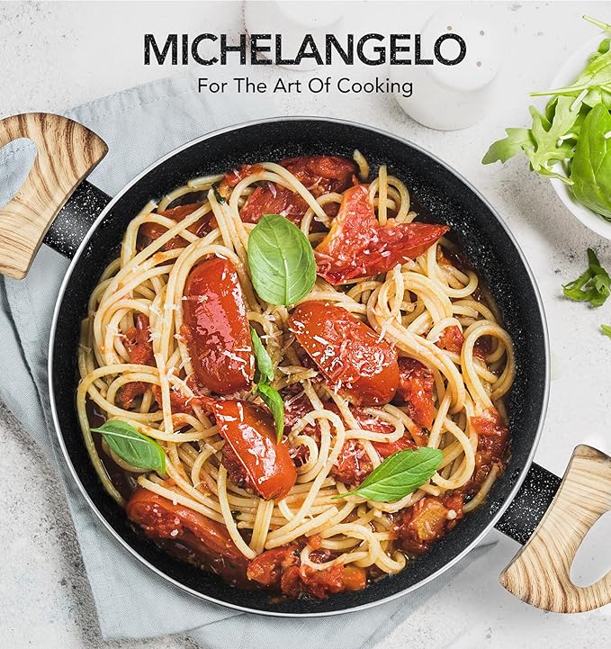 MICHELANGELO 6 Quart Stock Pot with Lid, Nonstick Soup Pot with Lid, 6 Qt Cooking Pot Induction Compatible, Non Stick Pots with Stay-cool Handle, Nonstick Pots for Cooking, Black Granite