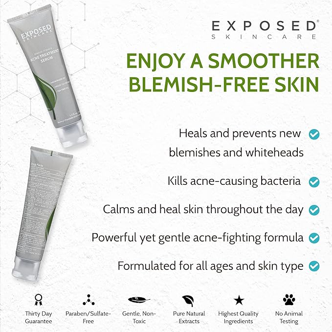 Exposed Skin Care Acne Treatment Serum Step 3 – Quickly Reduces Pimple Size and Redness - 12 Hour Spot Treatment - 3.5% Benzoyl Peroxide, Natural Green Tea & Tea Tree Oil-BrightBean Baby