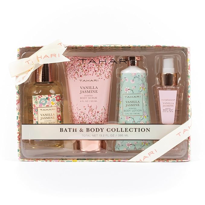 Tahari Spa Gift Set for Women, Vanilla Jasmine Spa Set, Bath Kit for Women Gift Set Includes Body Lotion, Body Wash, Body Scrub, Lotion Gift Set for Women, Birthday Gifts For Women - (Floral)-BrightBean Baby