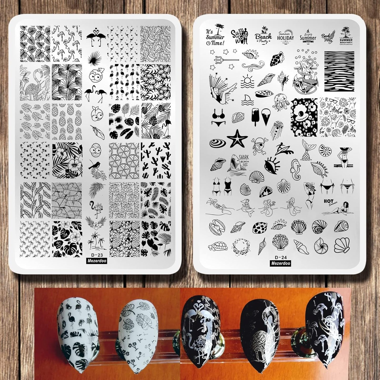 Summer Nail Art Stamping Plates Kit- 2pcs Mermaid Swan Nail Art Plate Templates Flamingo Flowers and Cute Ocean Animals Stamp Templates Set Nails DIY Design Gift for Women-BrightBean Baby