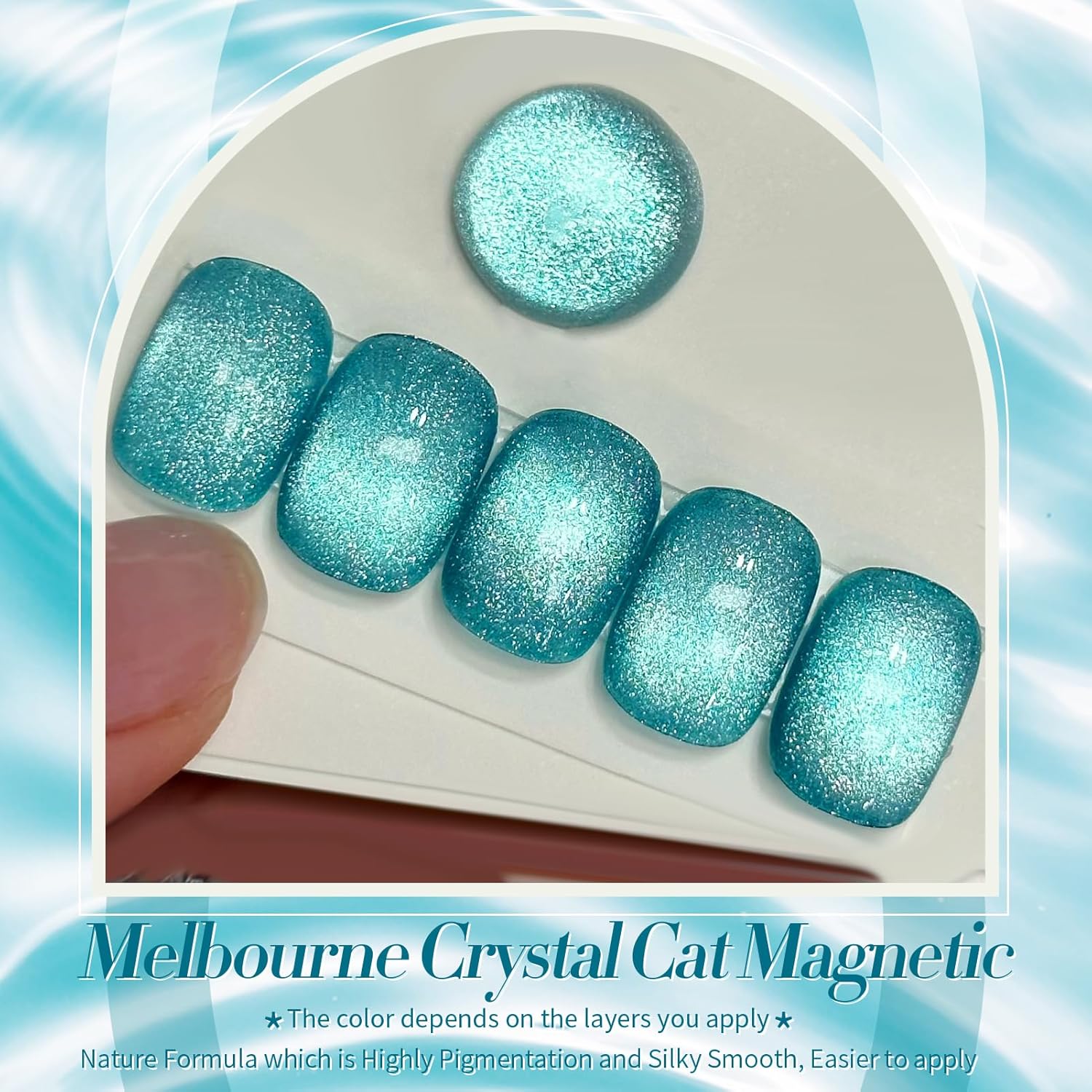 BORN PRETTY Cat Magnetic Eye Gel Nail Polish, Blue Melbourne Glitter Cat Magnetic Gel Nail Polish, Holographic Magnetic Nail Polish for Nail Art Manicure Salon DIY at Home 15ML-BrightBean Baby