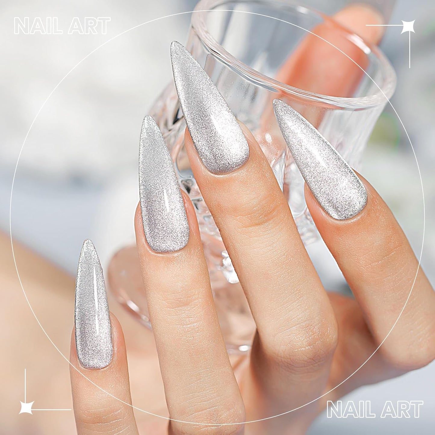 Silver Cat Eye Gel Polish, Magnetic Holographic Gel Nail Polish Glitter Shimmer Gel Polish with Magnet Soak Off U V Gel Salon DIY at Home, 0.5 OZ-BrightBean Baby
