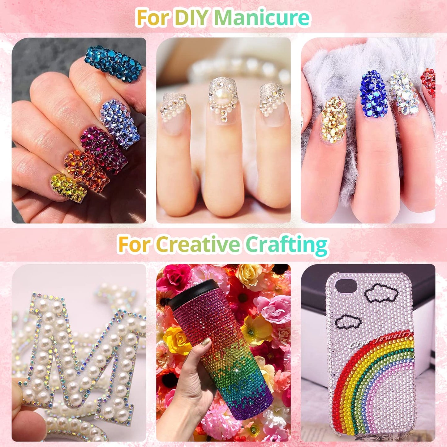 Colorful Flatback Face Gems and Beige Pearls for Makeup with Quick Dry Glue, Half Round Pearls Nail Art Rhinestones Glass Crystal Beads for Make-up Deco with Pickup Pencil + Tweezer-BrightBean Baby